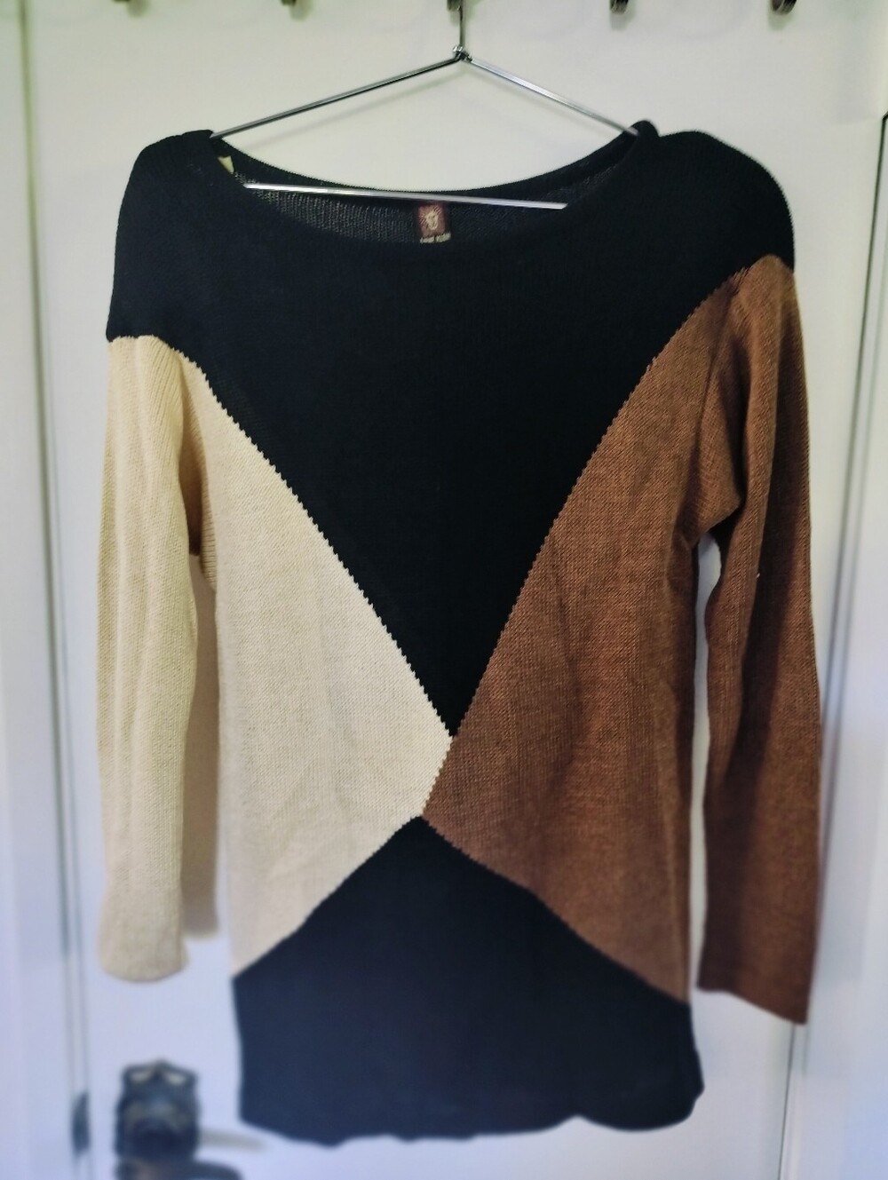 Vintage Anne Klein Italy Geometric Colorblock Knit Sweater Small/ Medium 90s